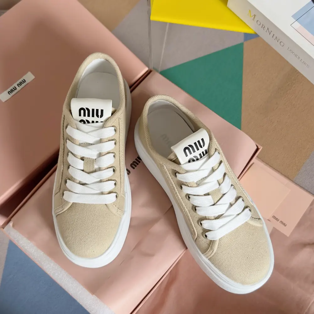 Miu Miu Miu latest model canvas thick sole biscuit shoes denim casual sports shoes