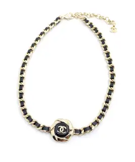 Chanel black round black leather necklace