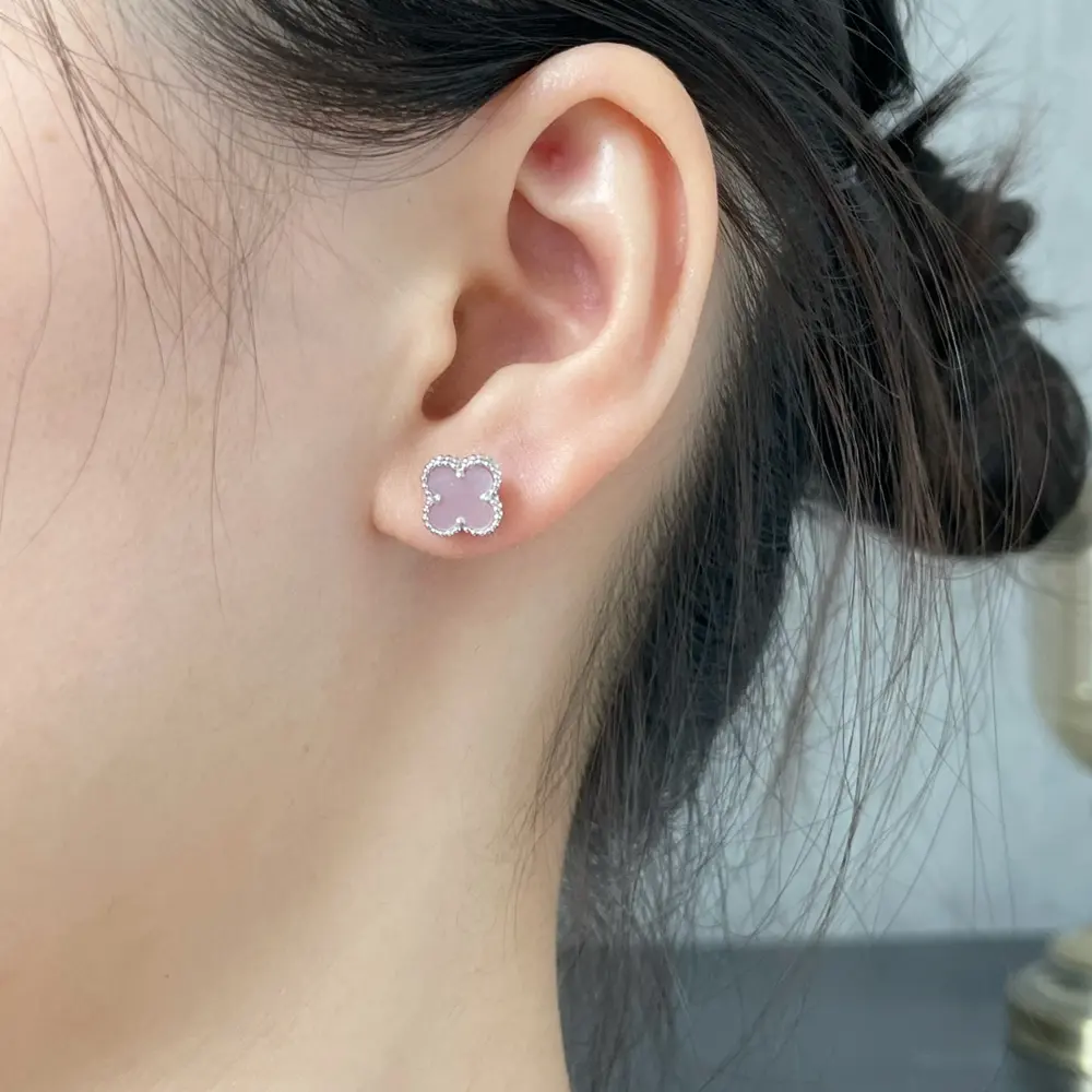 Van Cleef & Arpels Mini Natural Pink Shell Four-Leaf Clover Earrings