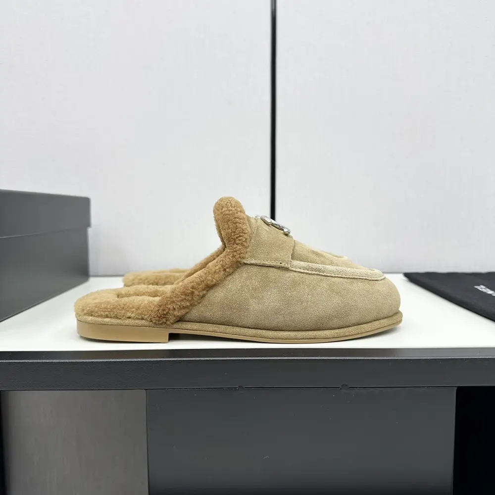 Chanel furry loafers