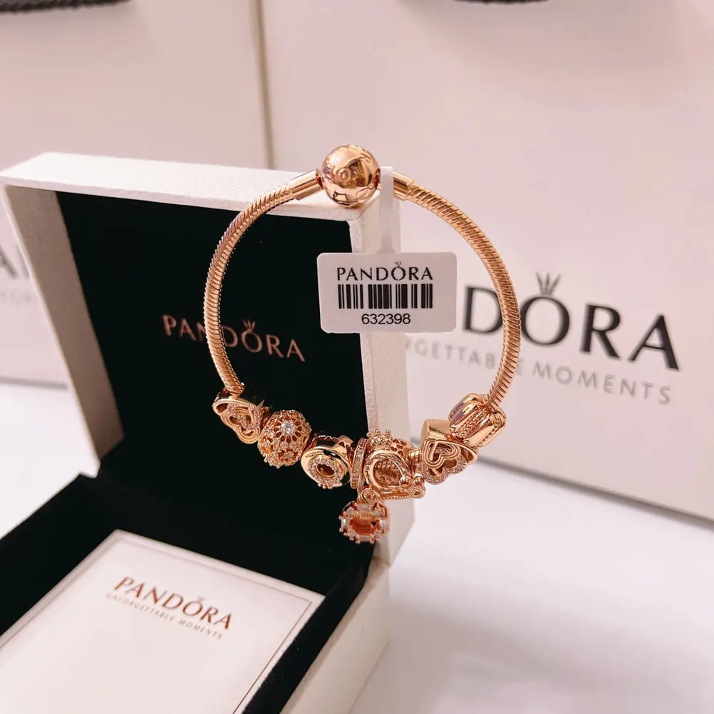 Pandora bracelet set rose gold size 17-21