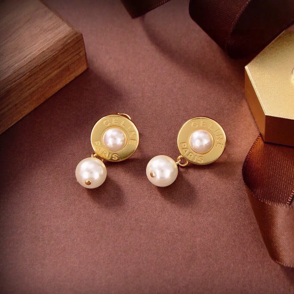 Celine gold pearl earrings