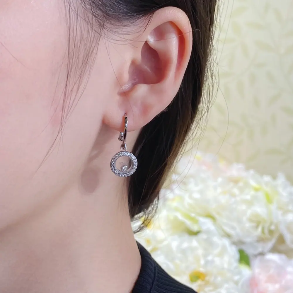 V gold plated Mimi gold Chopin round full diamond swing earrings