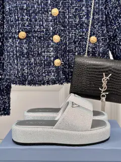 Prada classic triangle logo rhinestone slippers series