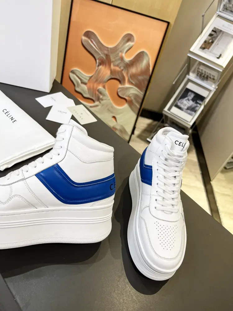 Celine thick-soled high-top white shoes