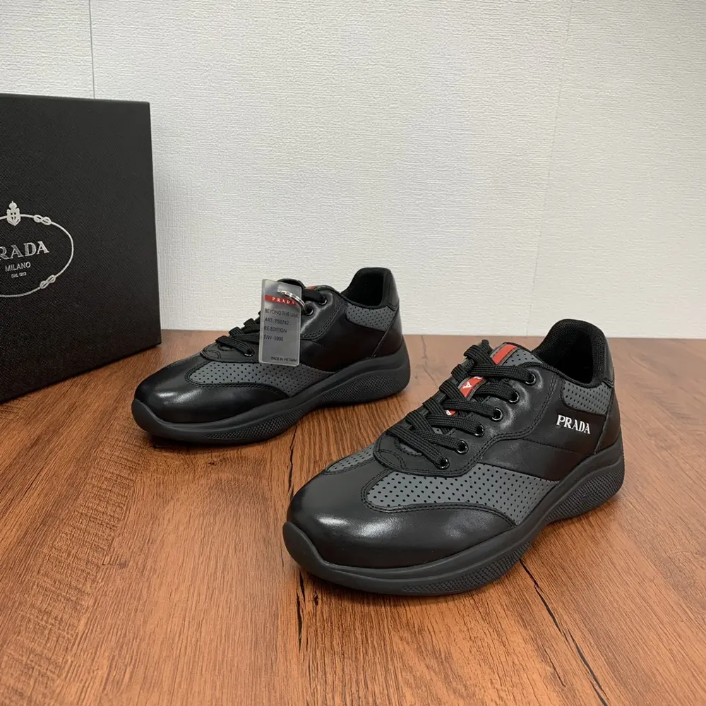 Prada men’s lace-up leather casual sneakers