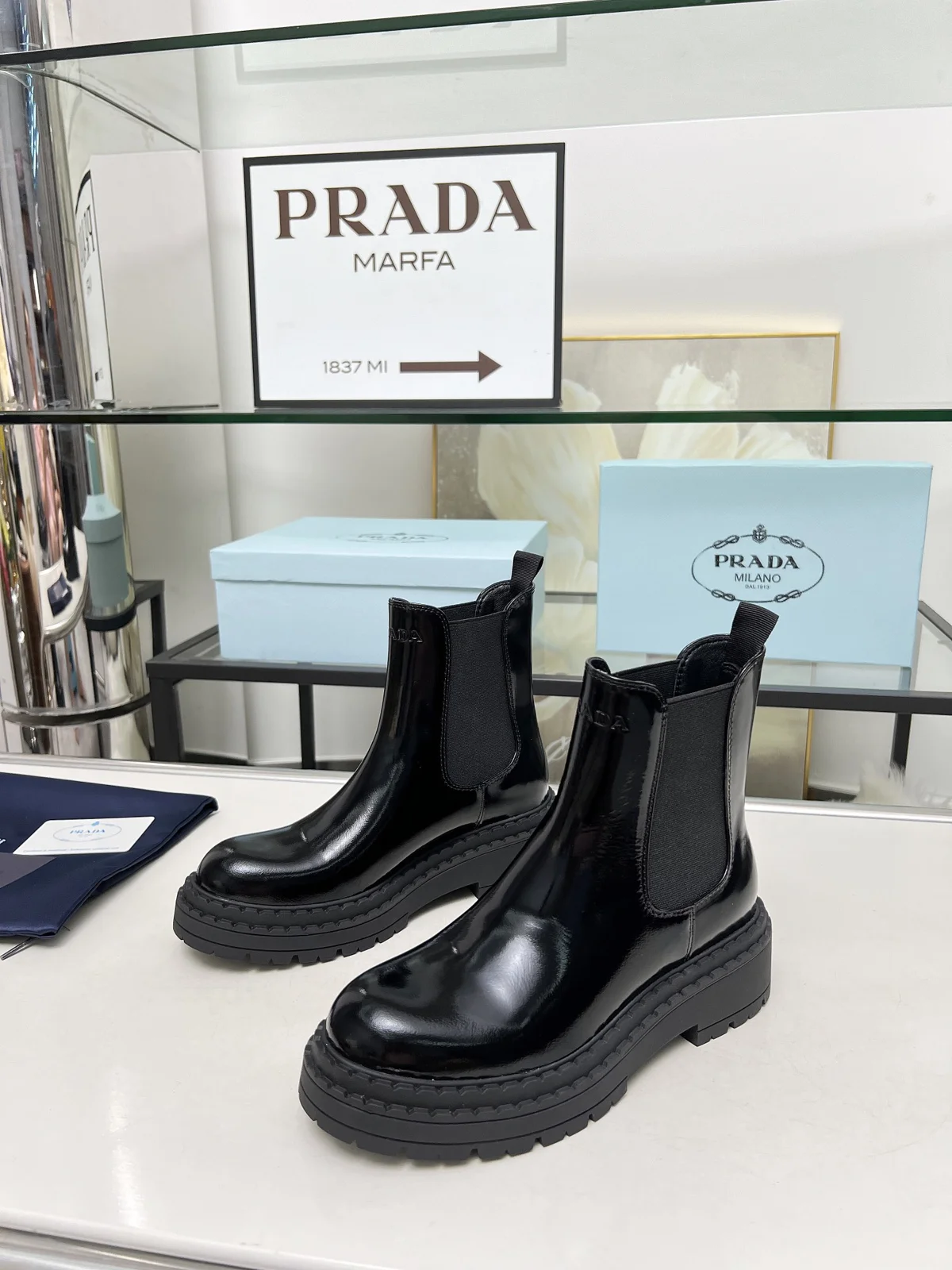 Prada platform thick sole pocket triangle label Boots