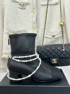 Chanel classic pearl stretch boots