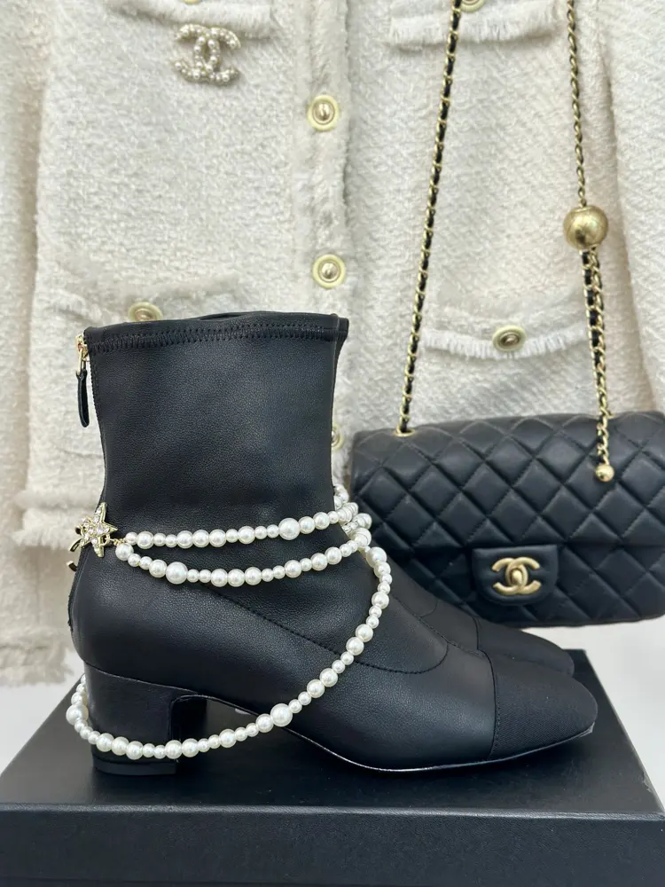 Chanel classic pearl stretch boots