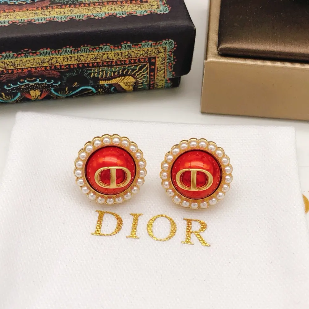 DIOR original new round CD purple rice bead earrings purple high-end quality