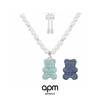Apm monaco Baby Mood Yummy Bear Blue Diamond Bear Pearl Necklace
