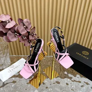 Versace spring and summer new striped high-heeled sandals