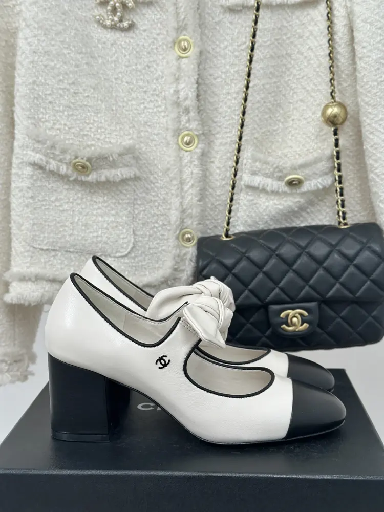Chanel Double C Colorblock Bowknot Mary Jane Shoes