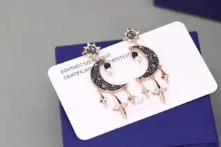 Swarovski new star and moon pearl tassel earrings