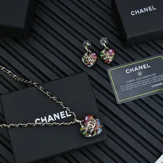 Chanel Graffiti Heart Set Necklace Earrings