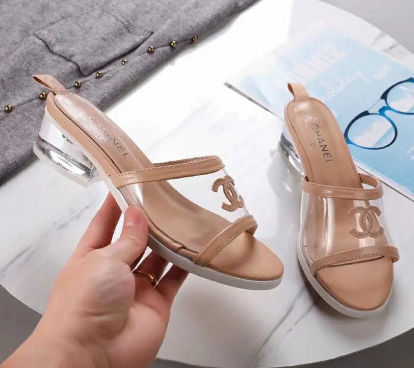 Chanel flip flops CHANEL original transparent crystal heel one-to-one customized