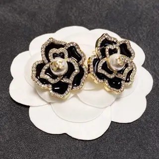 Chanel Alphabet Camellia Diamond Pearl Stud Earrings