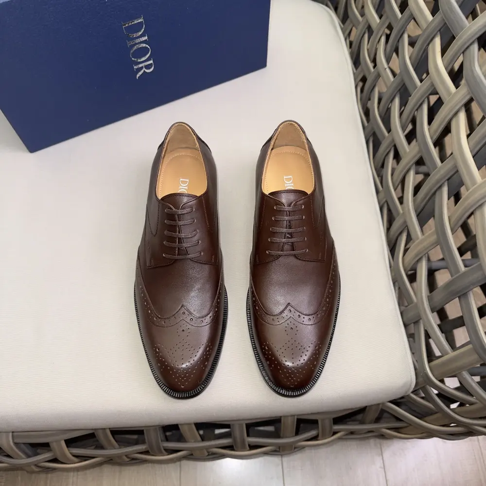 Dior Derby Shoes|Formal leather shoes with leather sole|Crafted with open-edge pearl