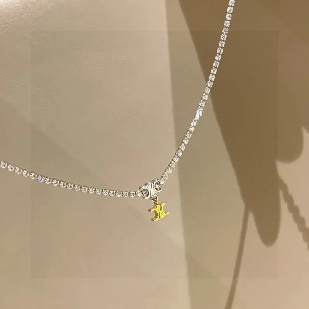 Celine Arc de Triomphe diamond thin chain necklace