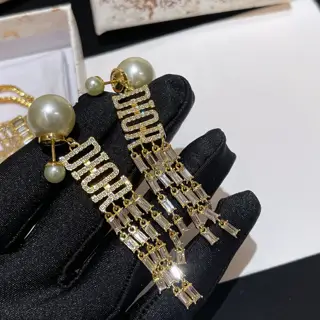 Dior tassel pearl earrings with diamond crystals