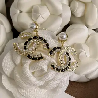 Chanel Crystal Pearl Leather Stud Earrings