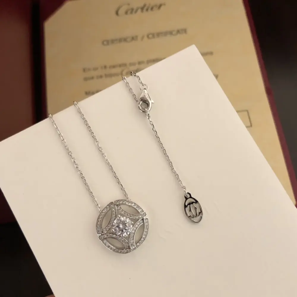 Cartier round diamond necklace 18k gold electroplating process counter version one-to-one