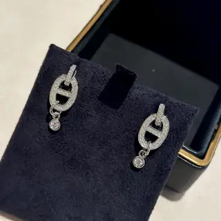 V gold new Hermès pig nose single diamond earrings ZP consistent original logo printing