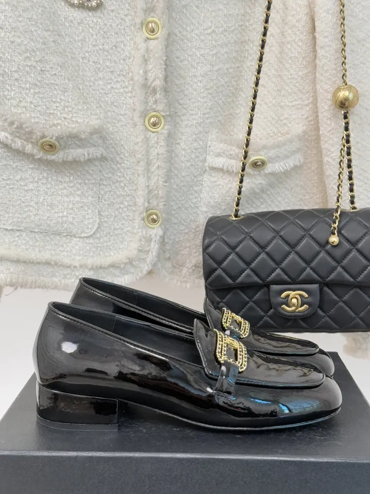 Chanel Double C Chain Buckle Thick Heel Loafers