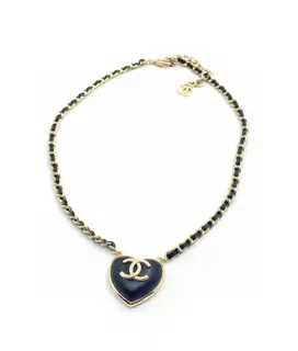 Chanel black heart leather necklace