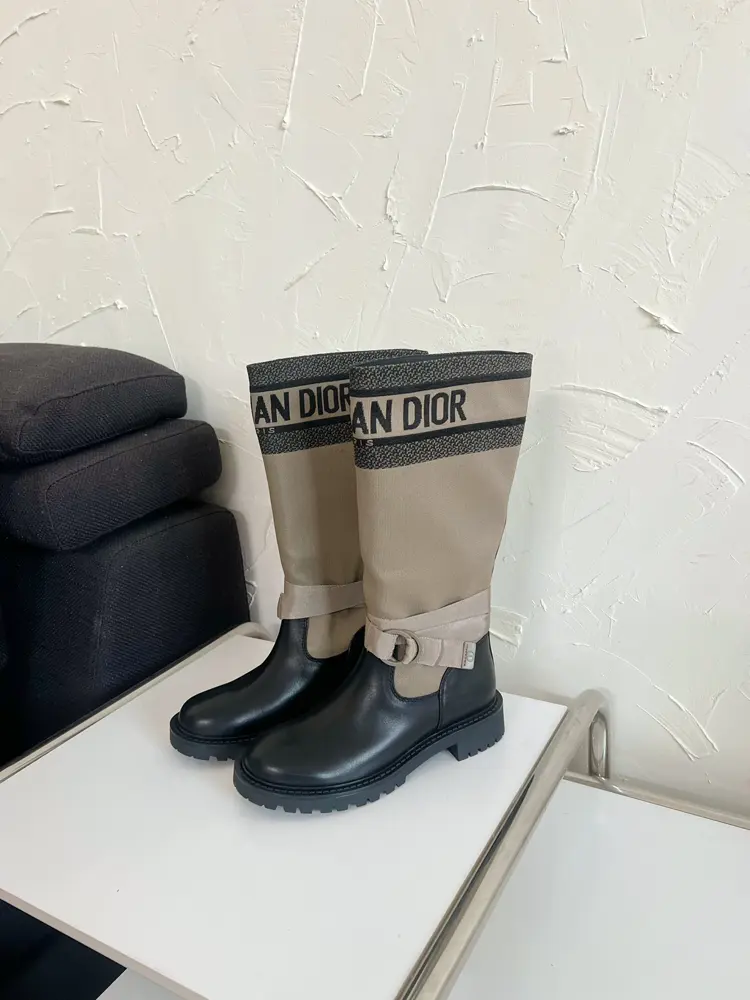 Dior black calfskin leather with white Miss Dior Graffiti print Boots