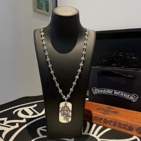 Chrome Hearts classic retro cross element necklace Square cross pendant Concave and convex