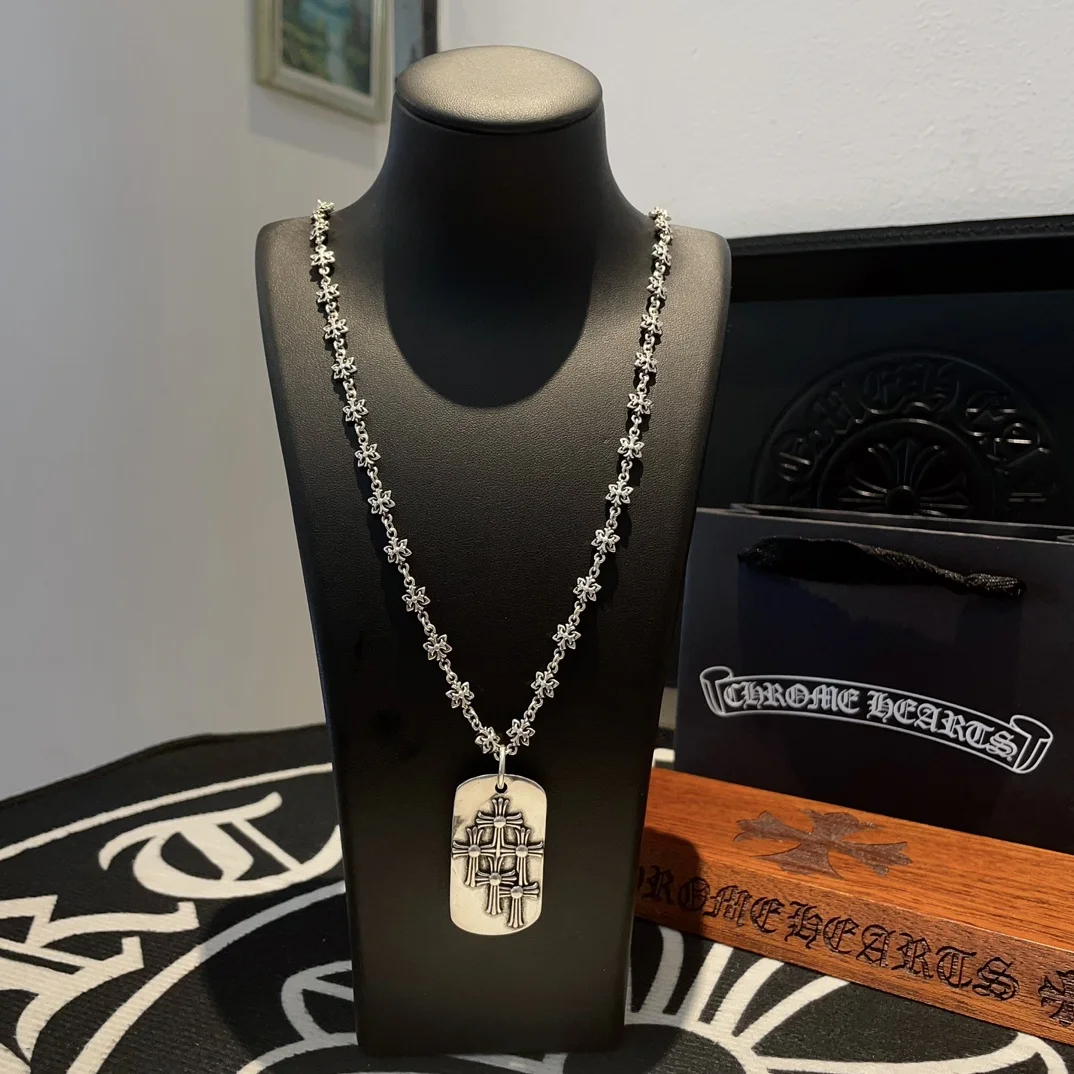 Chrome Hearts classic retro cross element necklace Square cross pendant Concave and convex