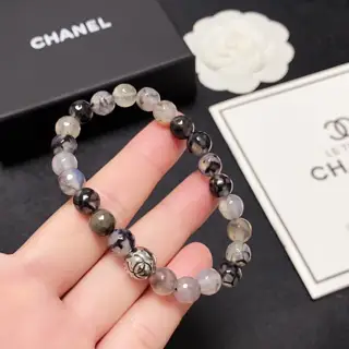 Chanel Double C Premium Natural Agate Bead Bracelet