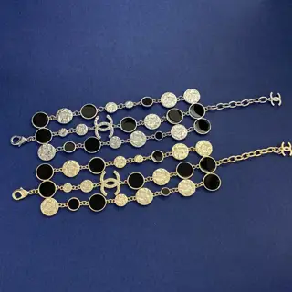 Chanel black oil drop convex and concave round plaque multi-accessory three-layer bracelet