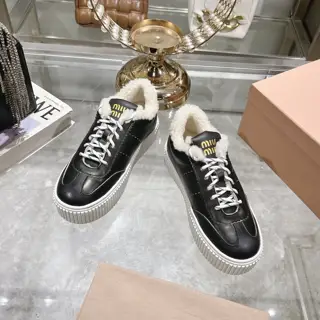 Miu Miu Miu thick-soled biscuit sole 24ss new spring and summer British style lace-up white