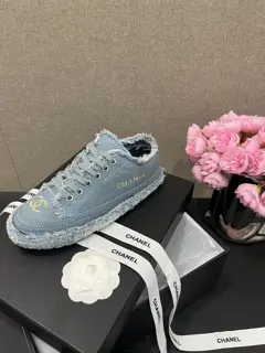 Chanel layered tassel denim canvas shoes