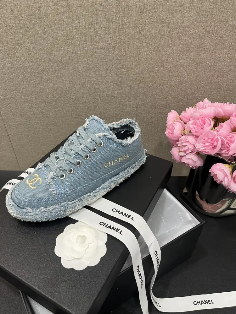 Chanel layered tassel denim canvas shoes