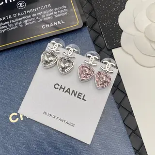 Chanel Swarovski white crystal heart diamond letter earrings