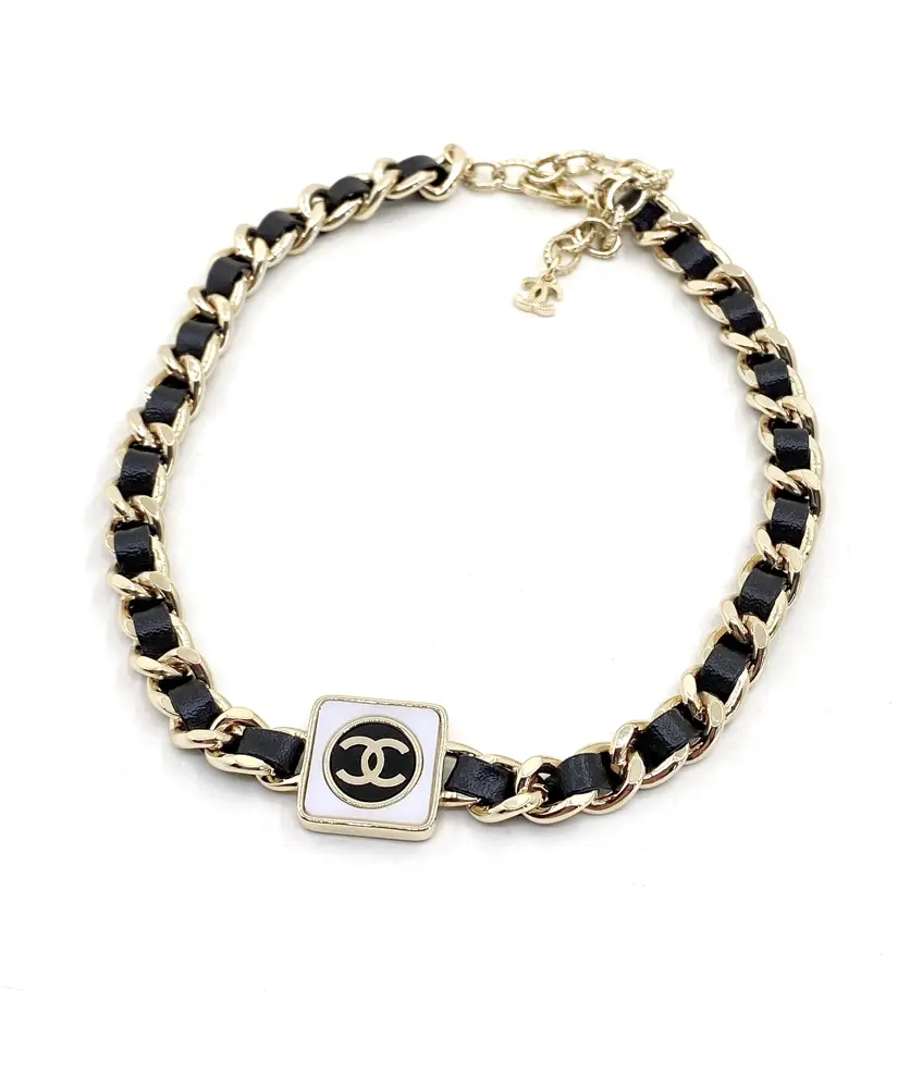 Chanel black leather necklace