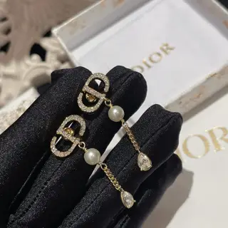 Dior tassel teardrop diamond earrings CD spring and summer pearl rhinestone earrings
