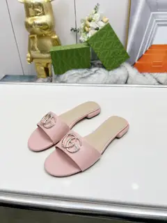 Gucci 2025 Spring/Summer new style double G buckle round toe flat thick heel slippers