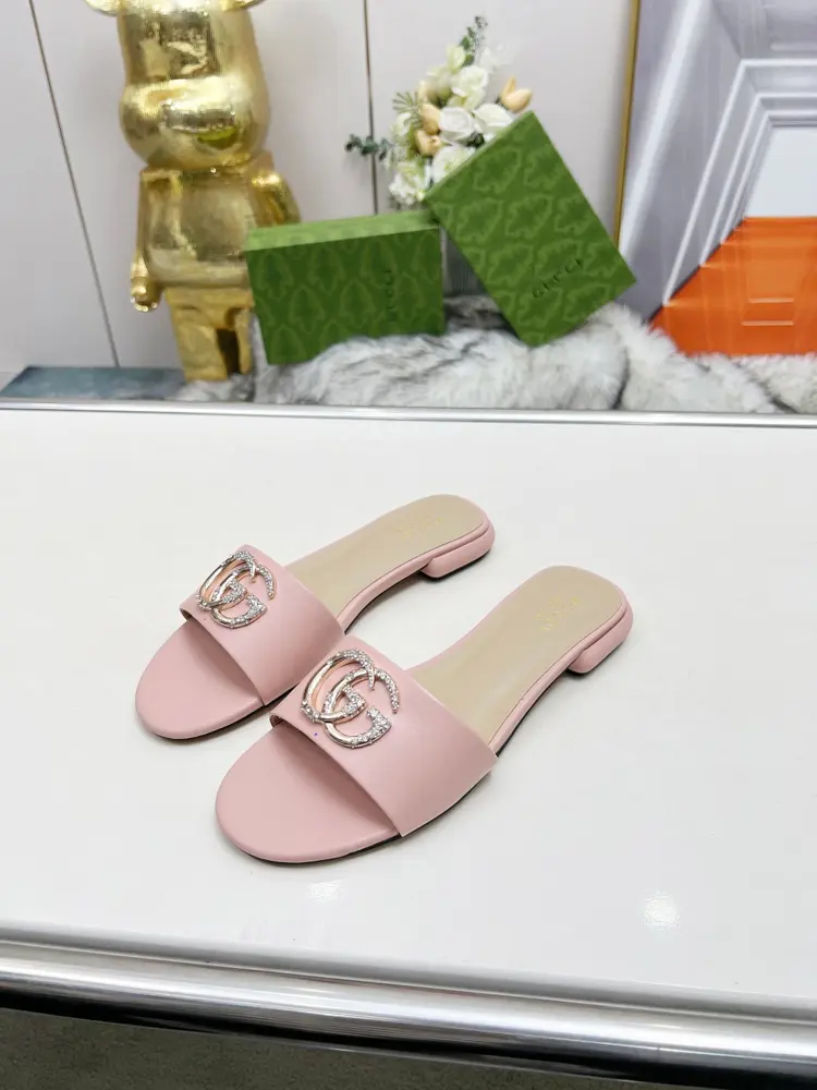Gucci 2025 Spring/Summer new style double G buckle round toe flat thick heel slippers
