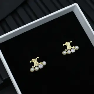Celine Arc de Triomphe pearl letter earrings