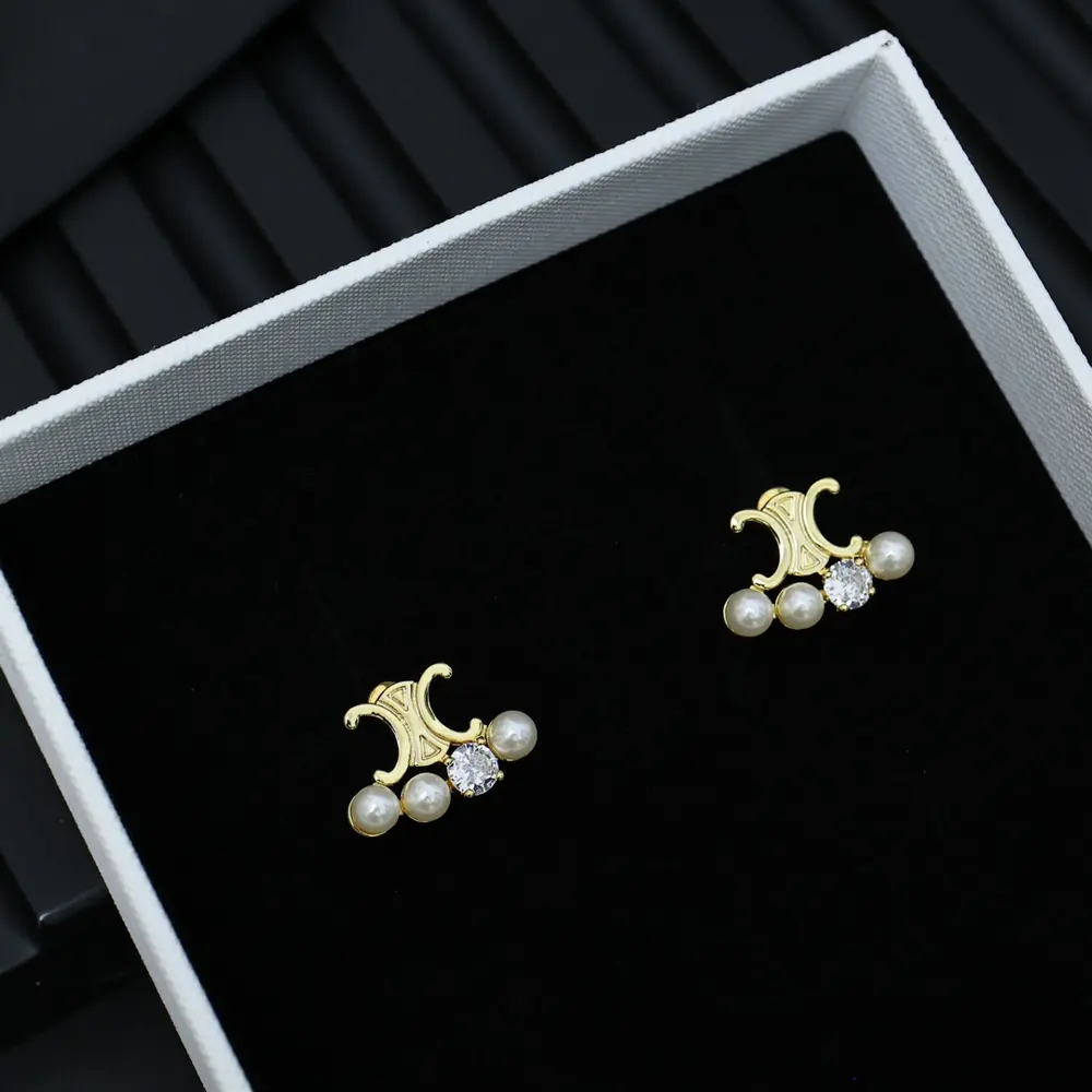 Celine Arc de Triomphe pearl letter earrings