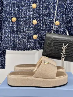 Prada classic triangle logo rhinestone slippers series