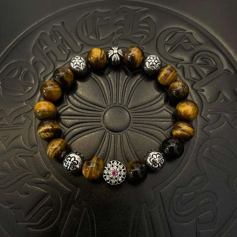 Chrome Hearts Classic Vintage Tiger Eye Stone Multi-element Bracelet
