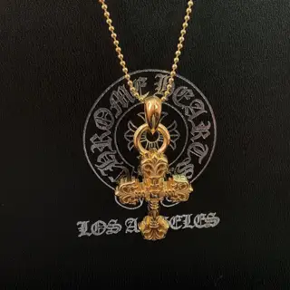 Chrome Hearts gold-plated flame cross necklace