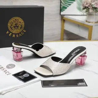 Versace Milan Fashion Show transparent perfume crystal thick heel new perfume heel