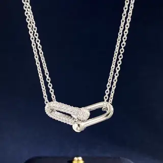 Tiffany T’s diamond-studded two-section double-chain bamboo necklace