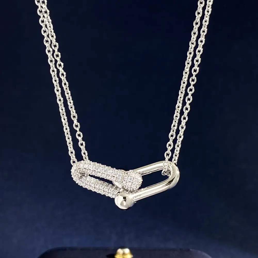 Tiffany T’s diamond-studded two-section double-chain bamboo necklace
